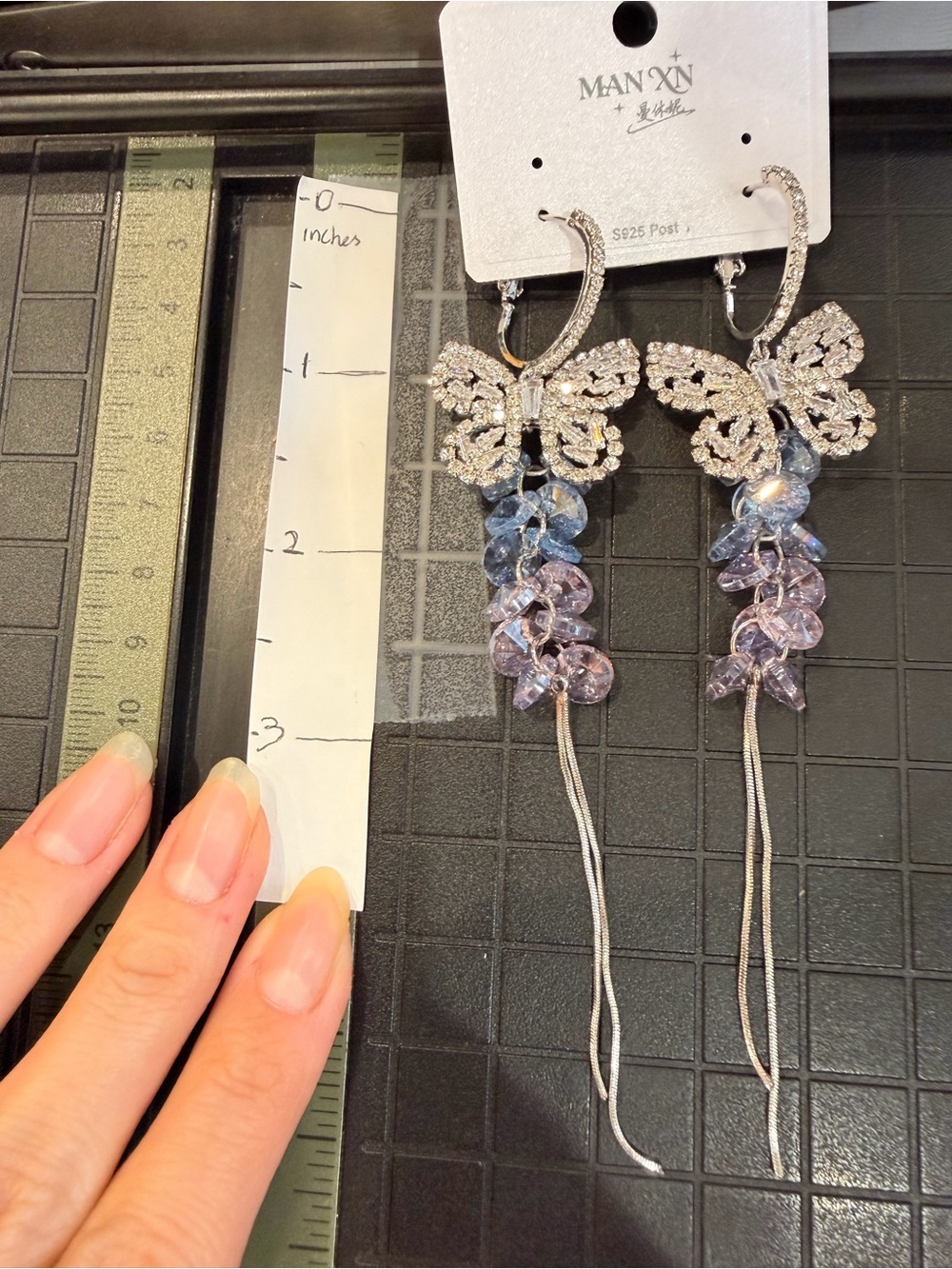 Crystal Butterfly Drop Earrings - Picture 6 of 7